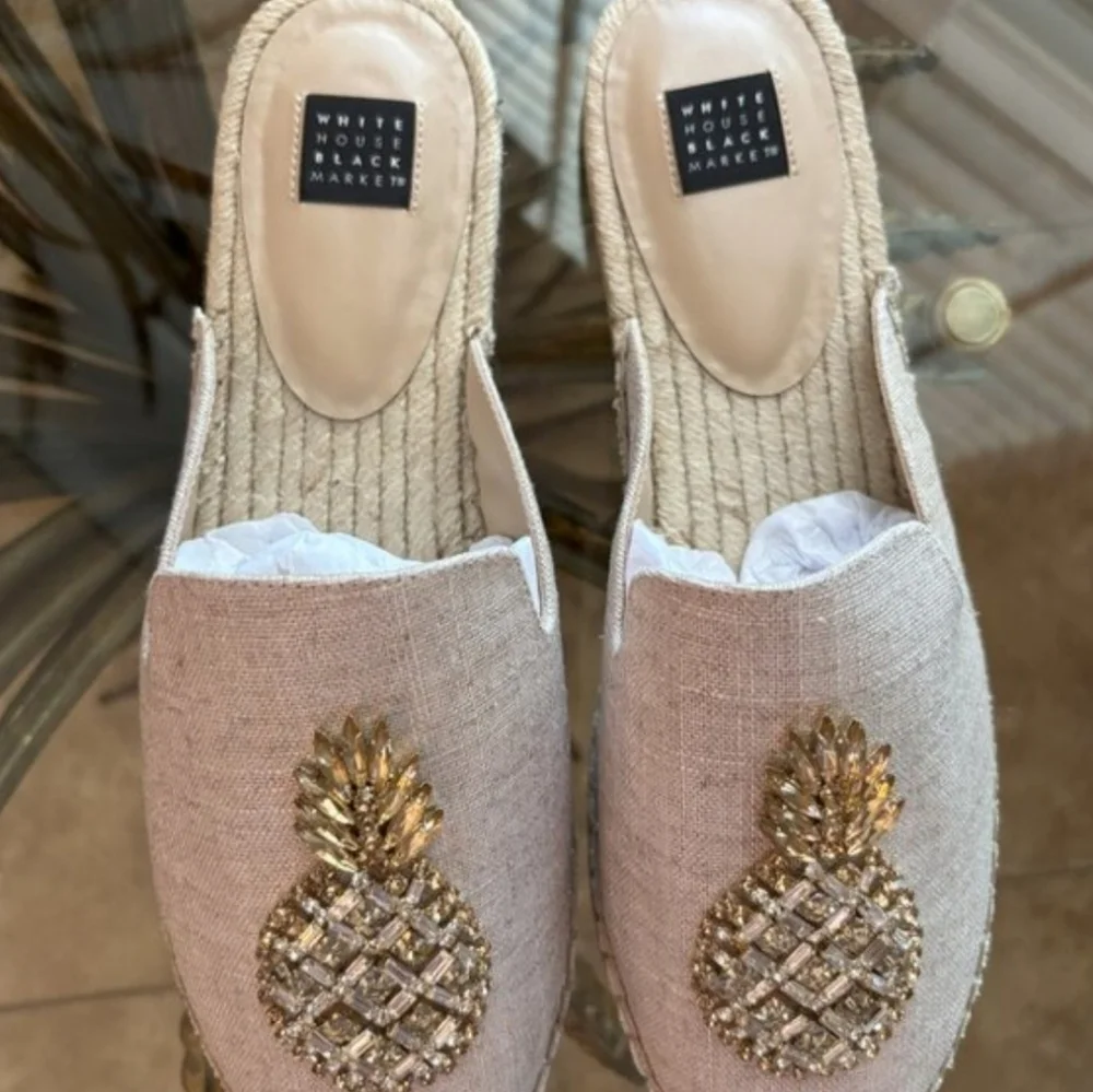 WHBM JOSI JEWELED PINEAPPLE ESPRADILLE SLIDE SIZE 9